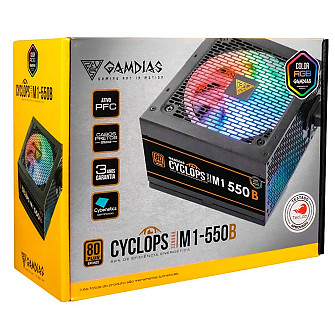Fonte Gamdias Cyclops M1-550B, 550W, RGB, 80 Plus Bronze, Cybenetics, Teclab, PFC Ativo