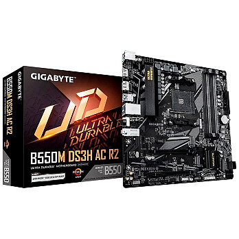 Placa Mãe Gigabyte B550M DS3H AC R2, AMD AM4, Micro ATX, DDR4, RGB, Wi-Fi 6, Bluetooth, Preto - B550M DS3H AC R2