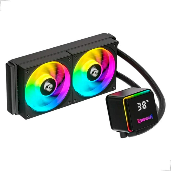 Water Cooler Redragon CCW-1021 Preto 240mm ARGB 2550 RPM com Display, USB Tipo-C Intel LGA 1851 AMD AM5