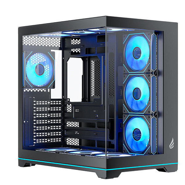 Gabinete Gamer VINGAR Misterium Mid Tower ARGB com 10 Fans e Controladora, Vidro Temperado, USB-C, Suporte ATX, Preto
