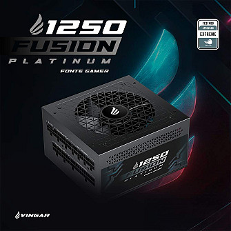 Fonte Gamer VINGAR Fusion 1250W Platinum, 1250W, Teclab Extreme, Modular, PFC Ativo, Com Cabo, Preto