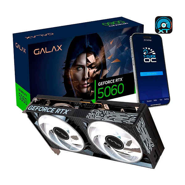 Placa de Vídeo GALAX NVIDIA GeForce RTX 5060 1-Click OC TECLAB Lite, 8GB, GDDR7, 128-Bits, Ray Tracing, DLSS 4 - 56NSN8MDDXBO