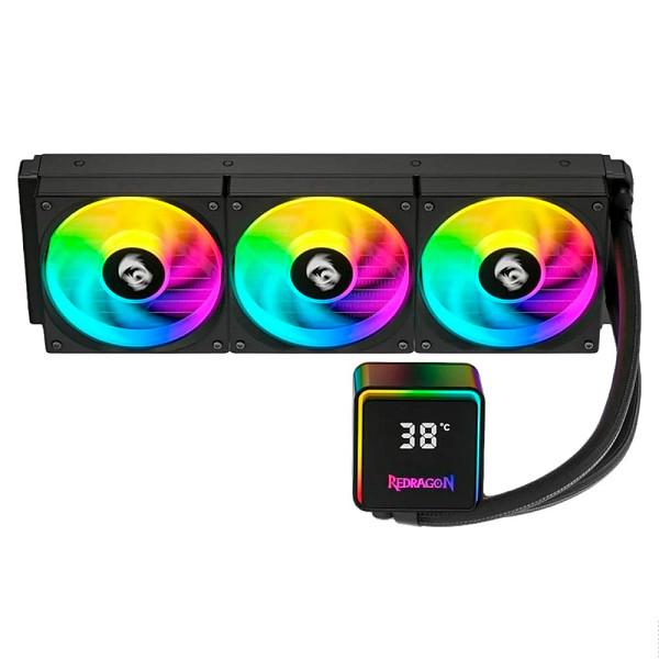 Water Cooler Redragon CCW-3017 Preto 360mm ARGB 2550 RPM com Display, USB Tipo-C Intel LGA 1851 AMD AM5