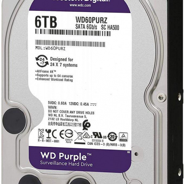 HD WD Purple 6TB, 5640 RPM, 3.5´, Sata, Cache 128 MB - WD62PURZ