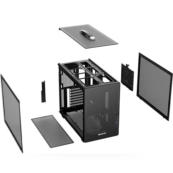 Gabinete Gamer Redragon Magic Box Preto ATX Compacto Sem Fans Painel Frontal Mesh USB 3.0 Slots PCI Rotacionáveis Com Alça CA-616B