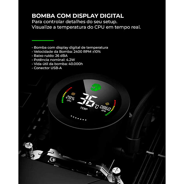 Water Cooler Gamemax Iceburg 240 Digital BK, ARGB, 240mm, Intel-AMD, Preto