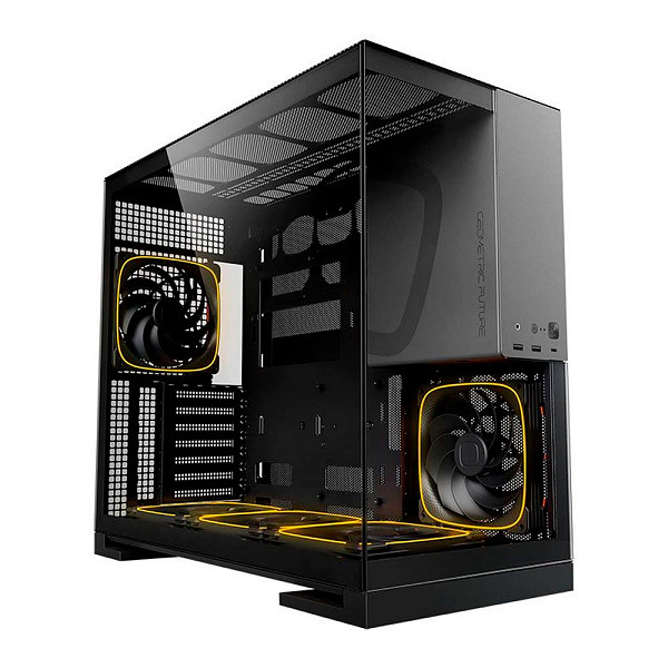 Gabinete Gamer Geometric Future Model 5, ARGB, Mid-Tower, Lateral de Vidro, Com 5 Fans, Preto e Cinza, GEO-M5F-BG