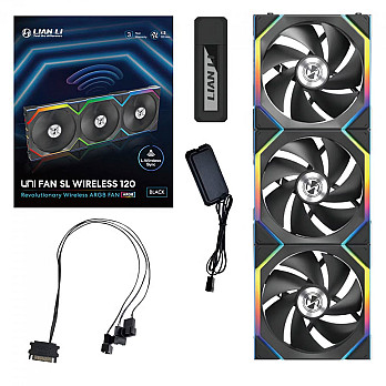 Kit Fan Com 3 Unidades Lian Li Uni Fan SL Wireless, ARGB, 120mm, Black, 12SL1W3B