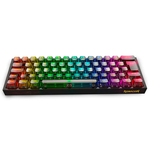 Teclado Mecânico Gamer Redragon Fizz Clear Black, RGB Chroma Mk.II, Cabo USB-C Removível, ABNT2, Preto - K617CTB-RGB