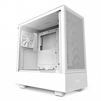 Gabinete NZXT H5 Flow Compact, Mid Tower, RGB, ATX, Lateral e Frontal em Vidro Temperado, 2x Cooler Fan, Branco - CC-H51FW-01